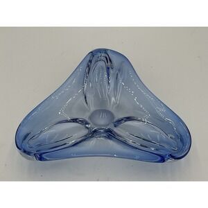 Blue Murano Art Glass Boomerang Bowl Shape 3 Pointed MCM Vintage Ashtray 10.5"